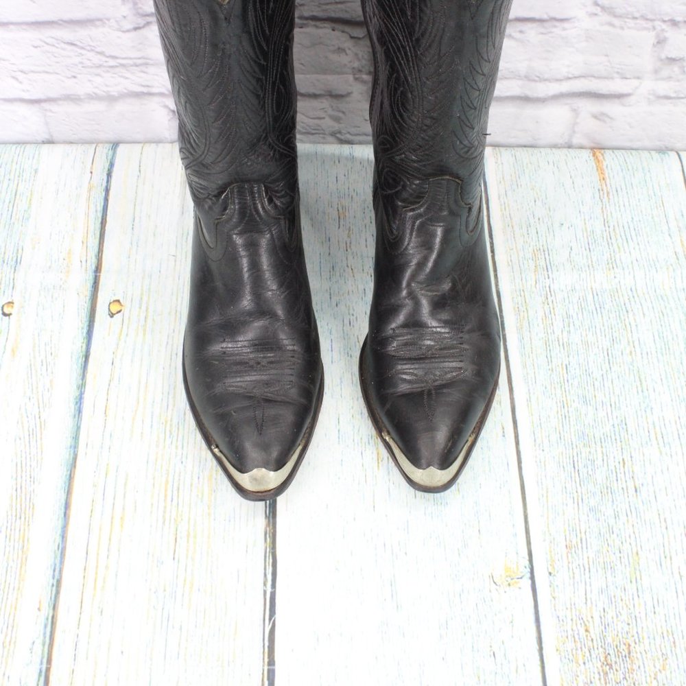 Code West Black Leather Mid Calf Cowboy Western Boot Size 7.5 M - Picture 5 of 9